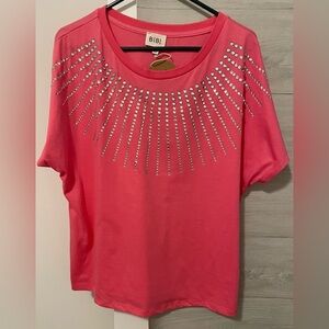 BiBi- "Smile and Sparkle" Hot Pink Short
Sleeve Top- Brand New